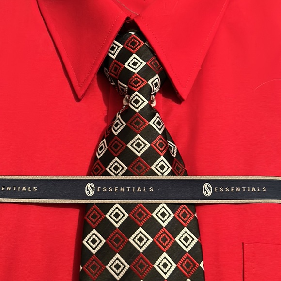 Mens Stafford Essentials Red dress shirt with tie - Picture 3 of 5